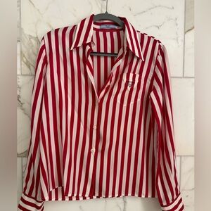 Prada- red and white silk button up